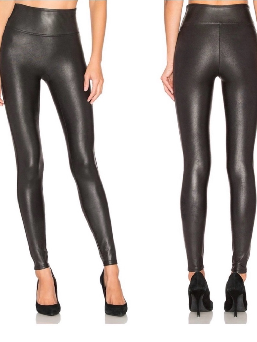SPANX Shiny Black Faux-Leather High-Rise Leggings